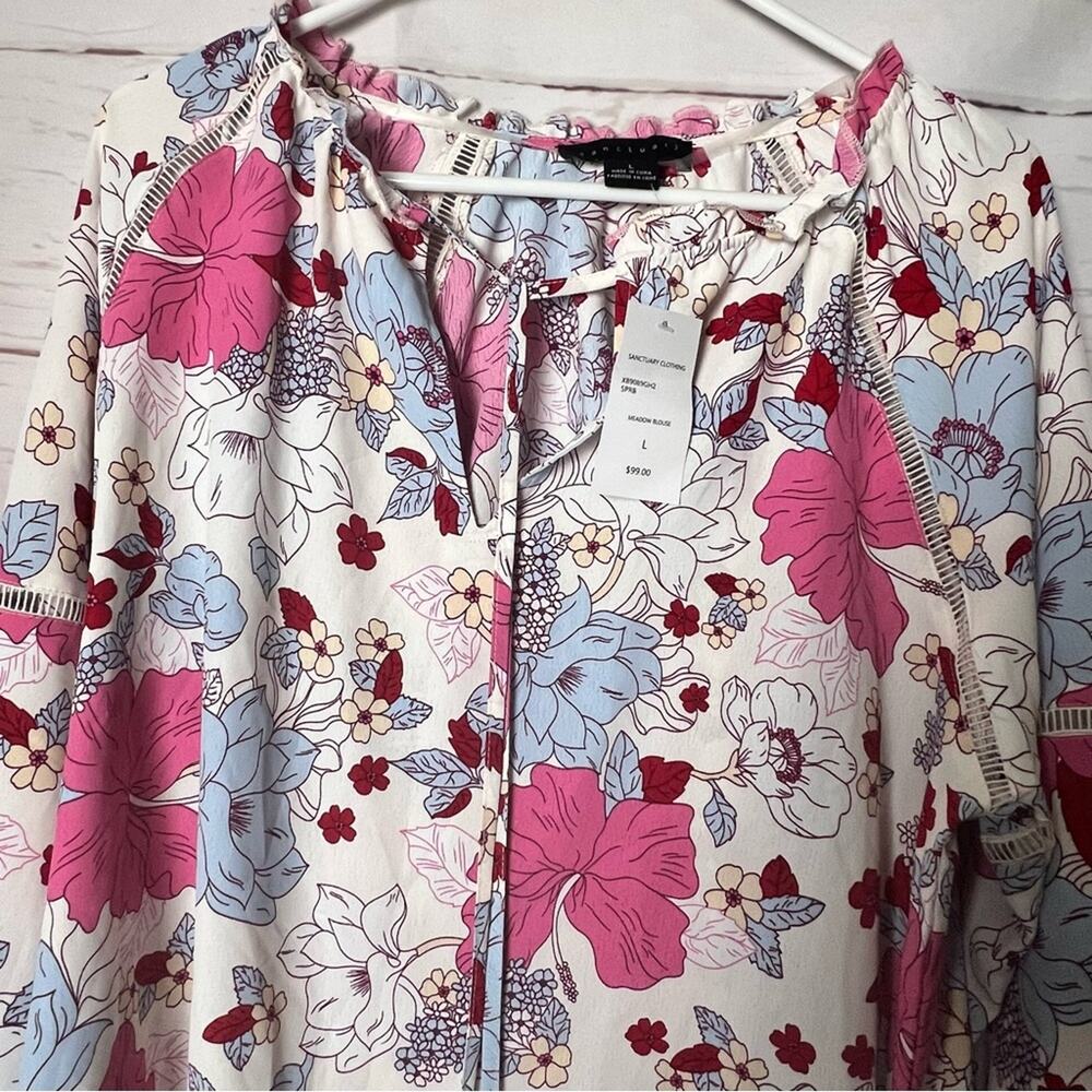 Sanctuary Womens Boho Meadow Floral Blouse Long Sleeve With Tassel NWT Sz L - Picture 4 of 13